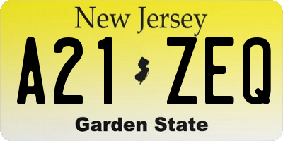 NJ license plate A21ZEQ