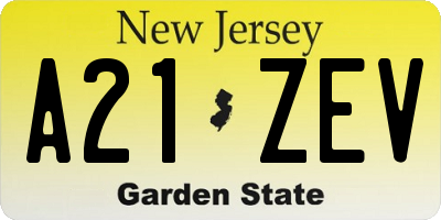NJ license plate A21ZEV