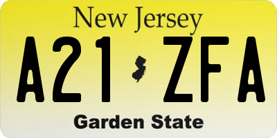 NJ license plate A21ZFA
