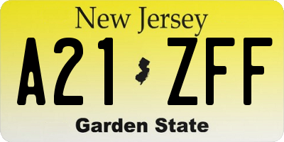 NJ license plate A21ZFF
