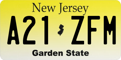 NJ license plate A21ZFM