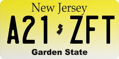 NJ license plate A21ZFT