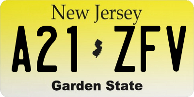 NJ license plate A21ZFV