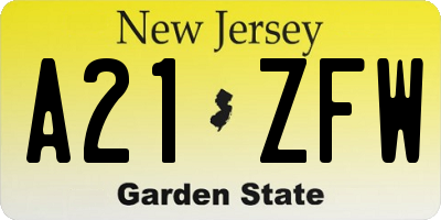 NJ license plate A21ZFW