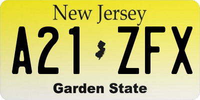 NJ license plate A21ZFX