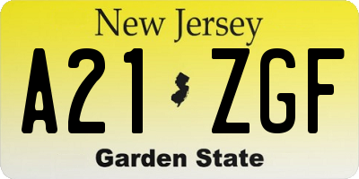 NJ license plate A21ZGF