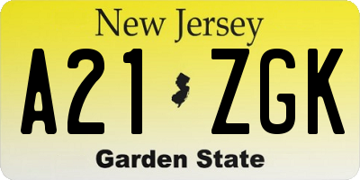 NJ license plate A21ZGK