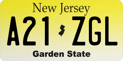NJ license plate A21ZGL