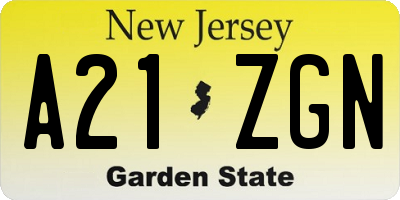 NJ license plate A21ZGN