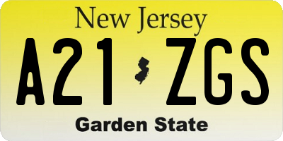NJ license plate A21ZGS