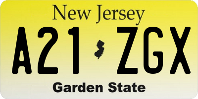NJ license plate A21ZGX
