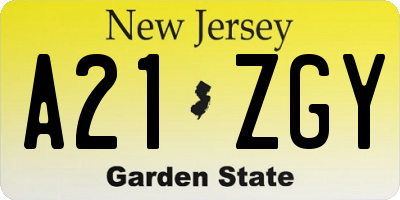 NJ license plate A21ZGY