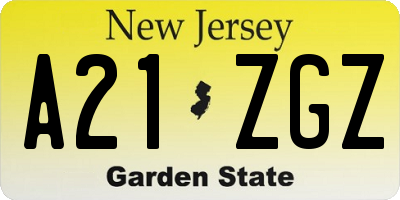 NJ license plate A21ZGZ