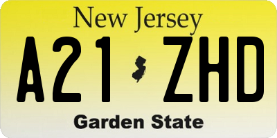 NJ license plate A21ZHD