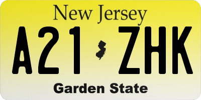 NJ license plate A21ZHK