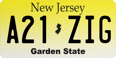 NJ license plate A21ZIG