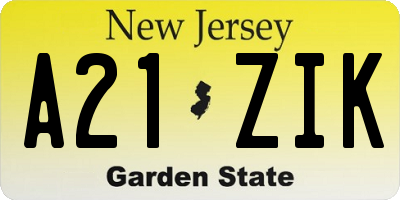 NJ license plate A21ZIK