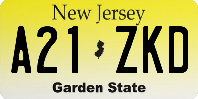 NJ license plate A21ZKD