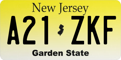 NJ license plate A21ZKF