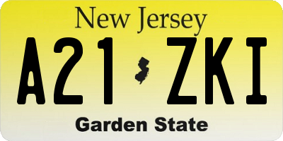 NJ license plate A21ZKI