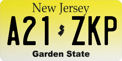 NJ license plate A21ZKP