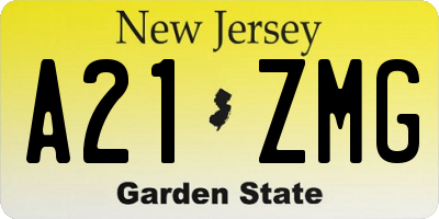 NJ license plate A21ZMG