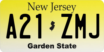 NJ license plate A21ZMJ