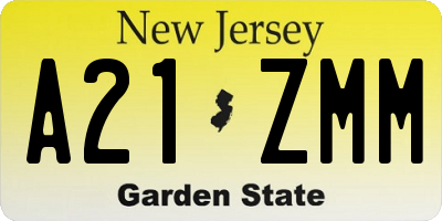 NJ license plate A21ZMM