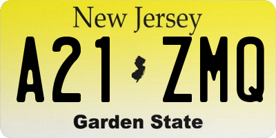 NJ license plate A21ZMQ