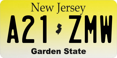 NJ license plate A21ZMW