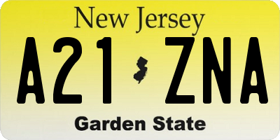 NJ license plate A21ZNA