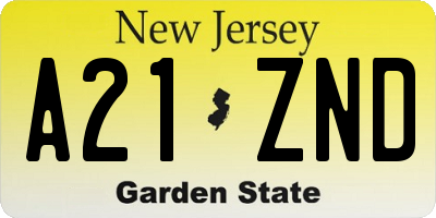 NJ license plate A21ZND