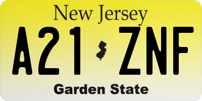 NJ license plate A21ZNF