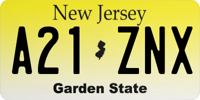 NJ license plate A21ZNX