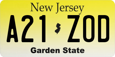 NJ license plate A21ZOD