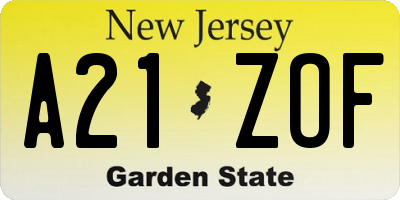 NJ license plate A21ZOF