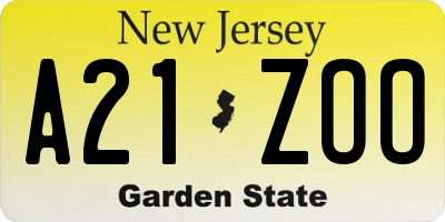 NJ license plate A21ZOO