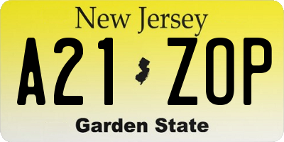 NJ license plate A21ZOP