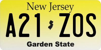 NJ license plate A21ZOS