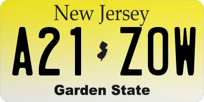 NJ license plate A21ZOW