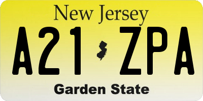 NJ license plate A21ZPA