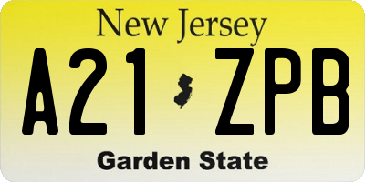 NJ license plate A21ZPB