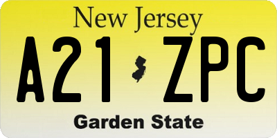 NJ license plate A21ZPC