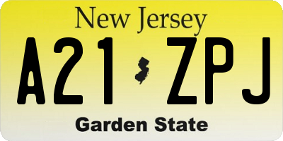 NJ license plate A21ZPJ
