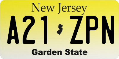 NJ license plate A21ZPN