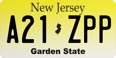 NJ license plate A21ZPP