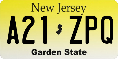 NJ license plate A21ZPQ