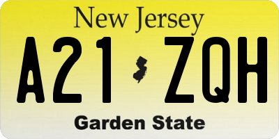NJ license plate A21ZQH