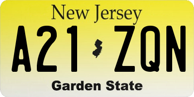 NJ license plate A21ZQN