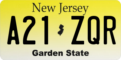 NJ license plate A21ZQR